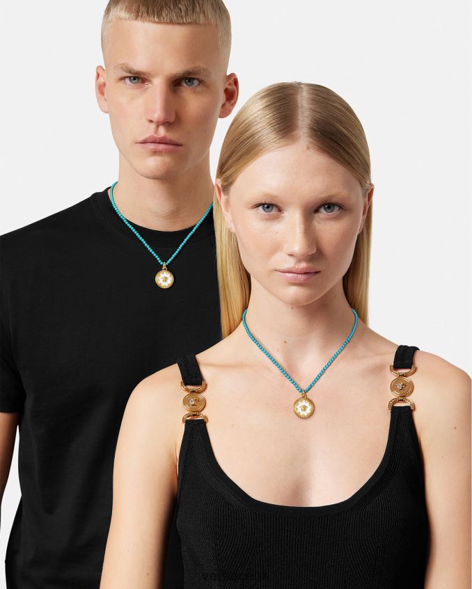 Women Versace Medusa Plate Beaded Necklace 6D2D06817 Turquoise Accessories