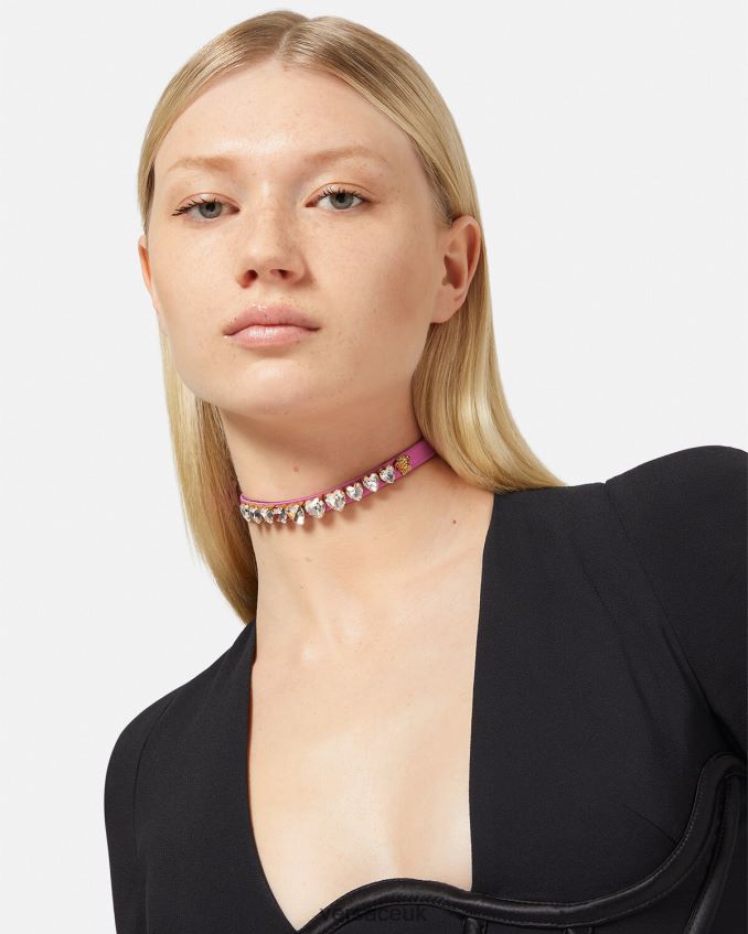 Women Versace Satin Crystal Heart Choker 6D2D06827 Pink Accessories