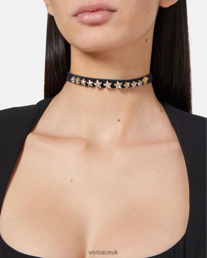 Women Versace Satin Crystal Star Choker 6D2D06826 Black Accessories