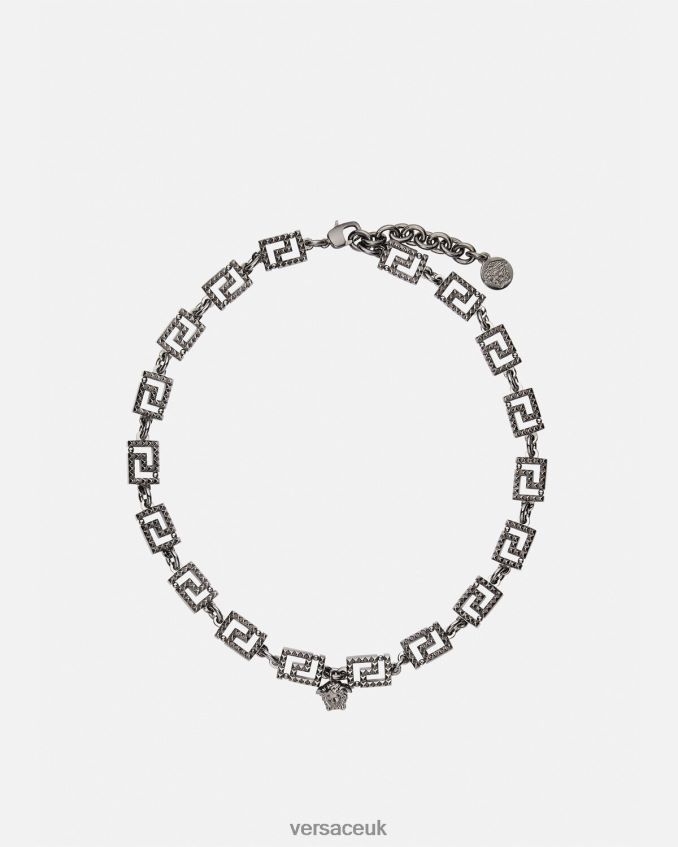 Women Versace Studded Greca Necklace 6D2D06764 Silver Accessories