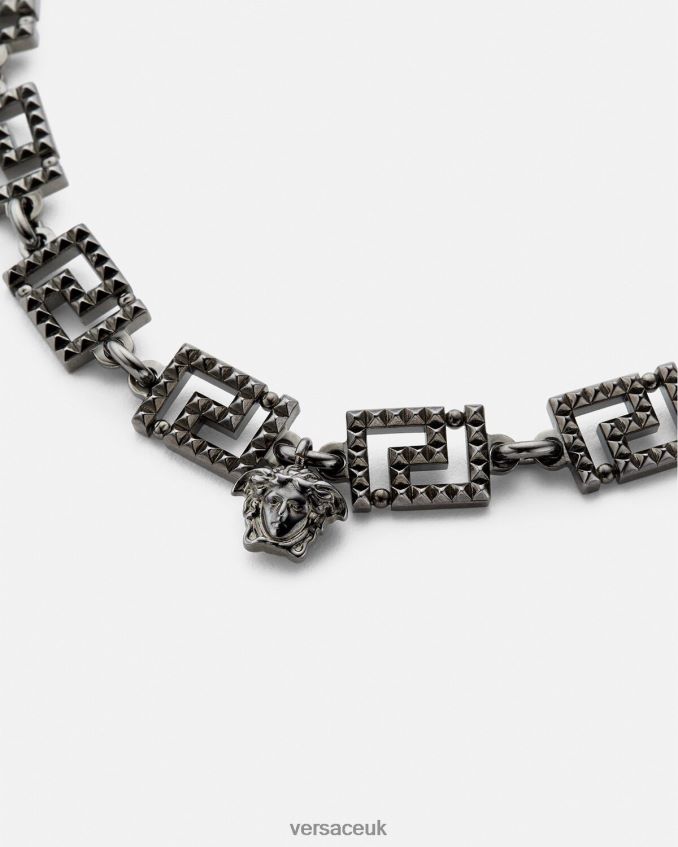 Women Versace Studded Greca Necklace 6D2D06764 Silver Accessories