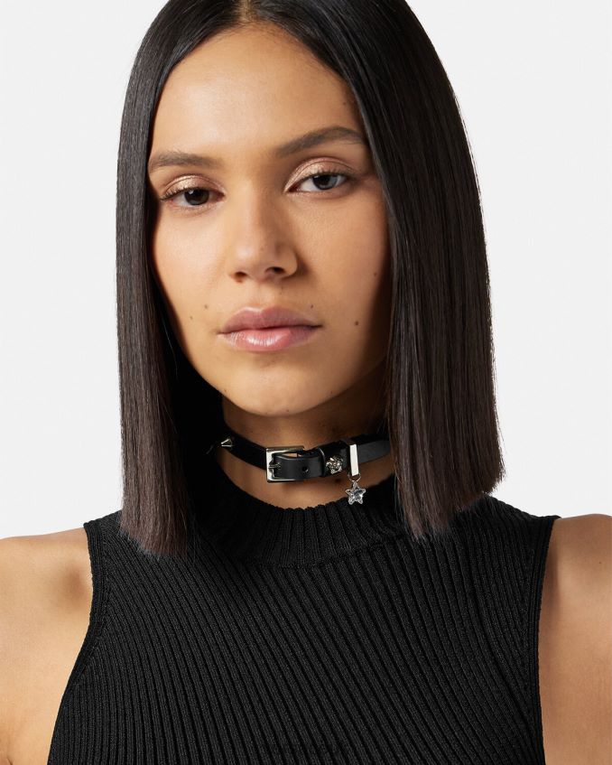 Women Versace Studded Leather Choker 6D2D06840 Black Accessories