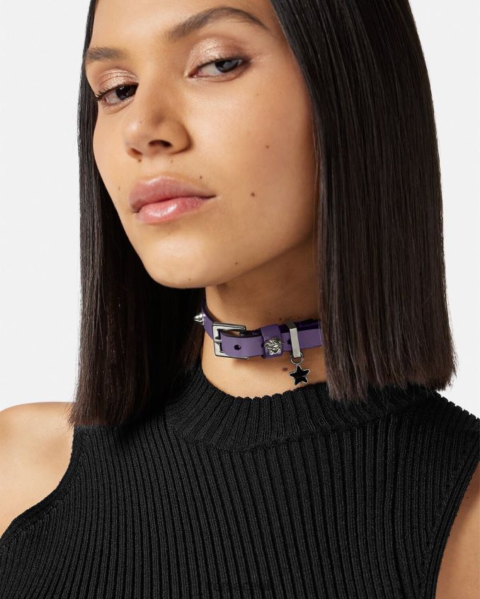 Women Versace Studded Leather Choker 6D2D06841 Lilac Accessories