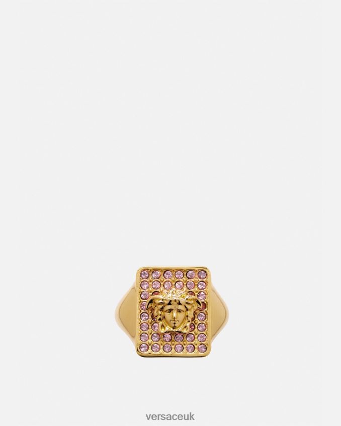 Women Versace Tiles Crystal Ring 6D2D06736 Pink & Gold Accessories