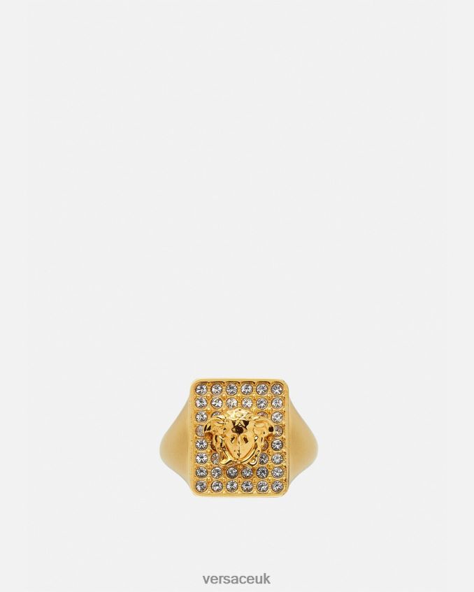 Women Versace Tiles Crystal Ring 6D2D06810 Gold Accessories