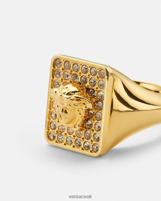 Women Versace Tiles Crystal Ring 6D2D06810 Gold Accessories