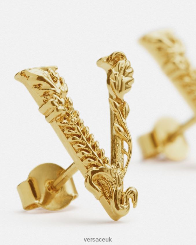 Women Versace Virtus Stud Earrings 6D2D06813 Gold Accessories