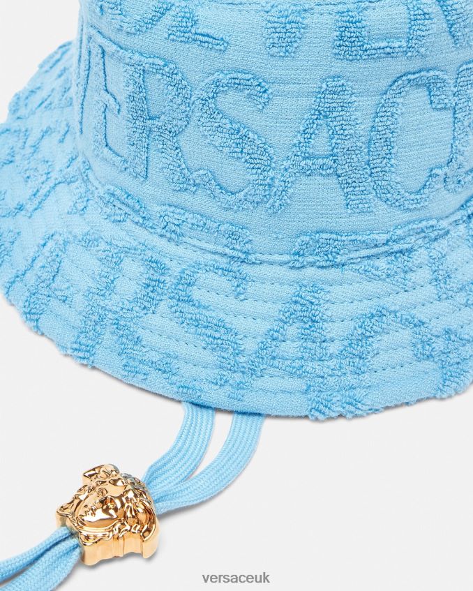 Women Versace Allover Towel Bucket Hat 6D2D06858 Light Blue Accessories