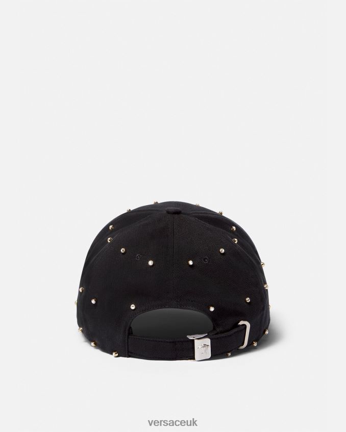 Women Versace Baroque Crystal Grid Baseball Cap 6D2D06908 Black Accessories