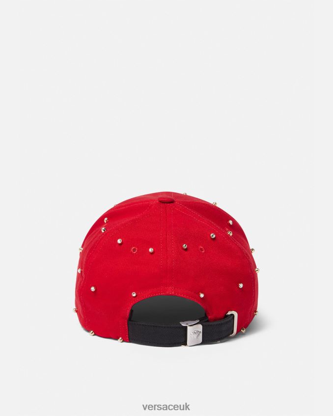 Women Versace Baroque Crystal Grid Baseball Cap 6D2D06909 Red Accessories