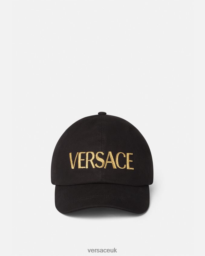Women Versace Embroidered Logo Cap 6D2D06878 Black Accessories