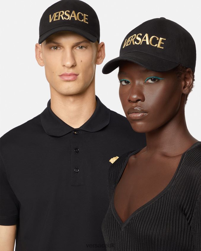 Women Versace Embroidered Logo Cap 6D2D06878 Black Accessories