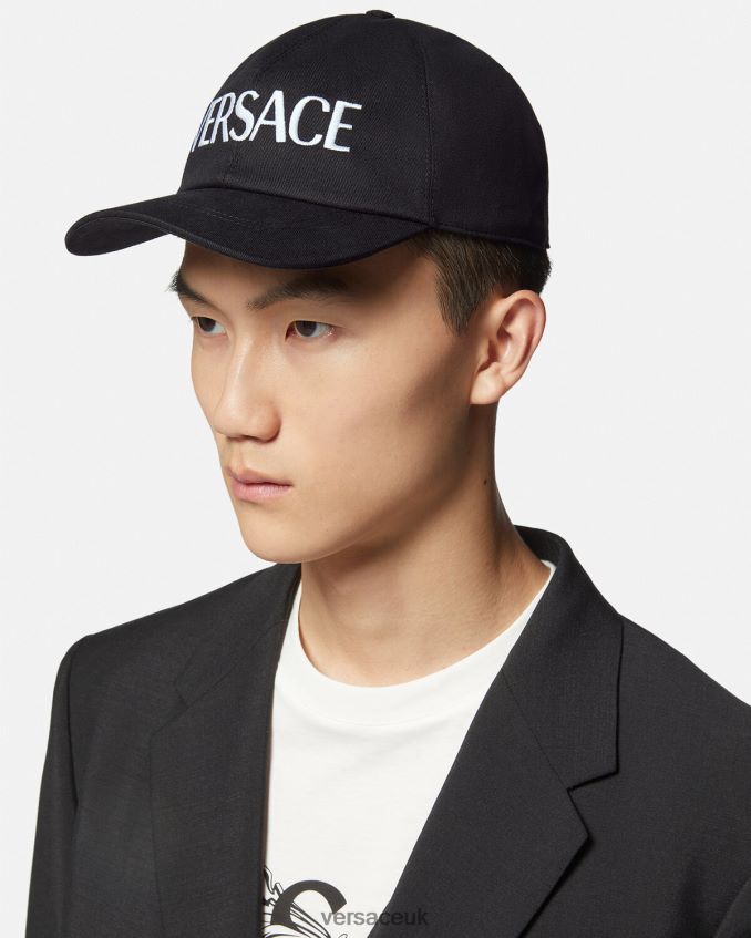 Women Versace Embroidered Logo Cap 6D2D06879 Black Accessories