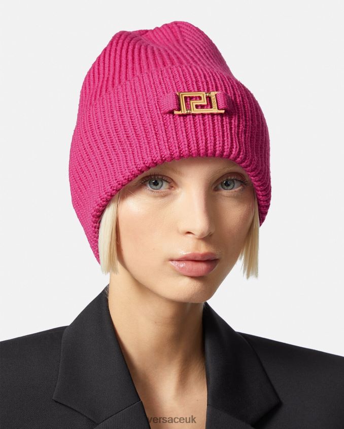 Women Versace Greca Ribbed Beanie 6D2D06877 Fuchsia Accessories