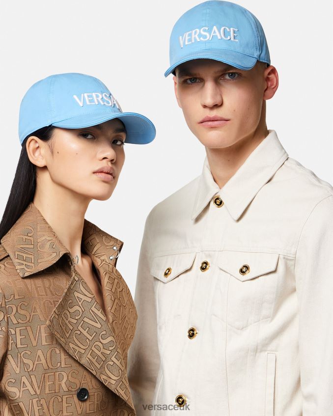 Women Versace Logo Baseball Cap 6D2D06872 Light Blue Accessories