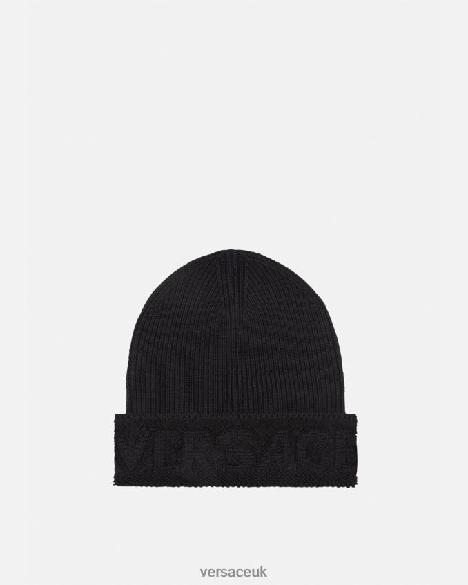 Women Versace Logo Knit Beanie 6D2D06906 Black Accessories