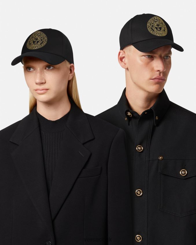 Women Versace Studded Medusa Baseball Cap 6D2D06881 Black Accessories