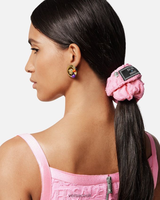Women Versace Allover Towel Scrunchie 6D2D06866 Pink Accessories