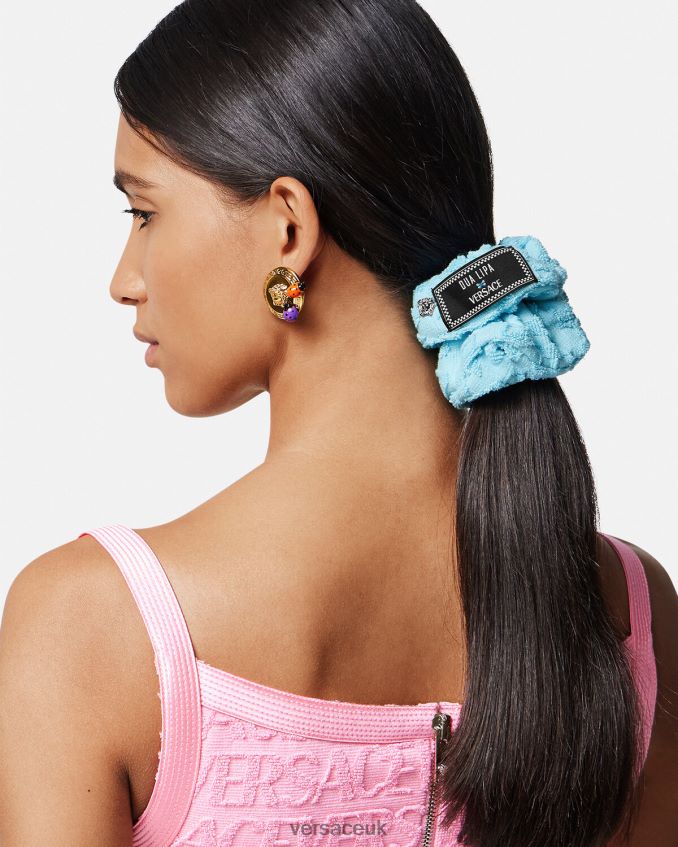 Women Versace Allover Towel Scrunchie 6D2D06867 Light Blue Accessories