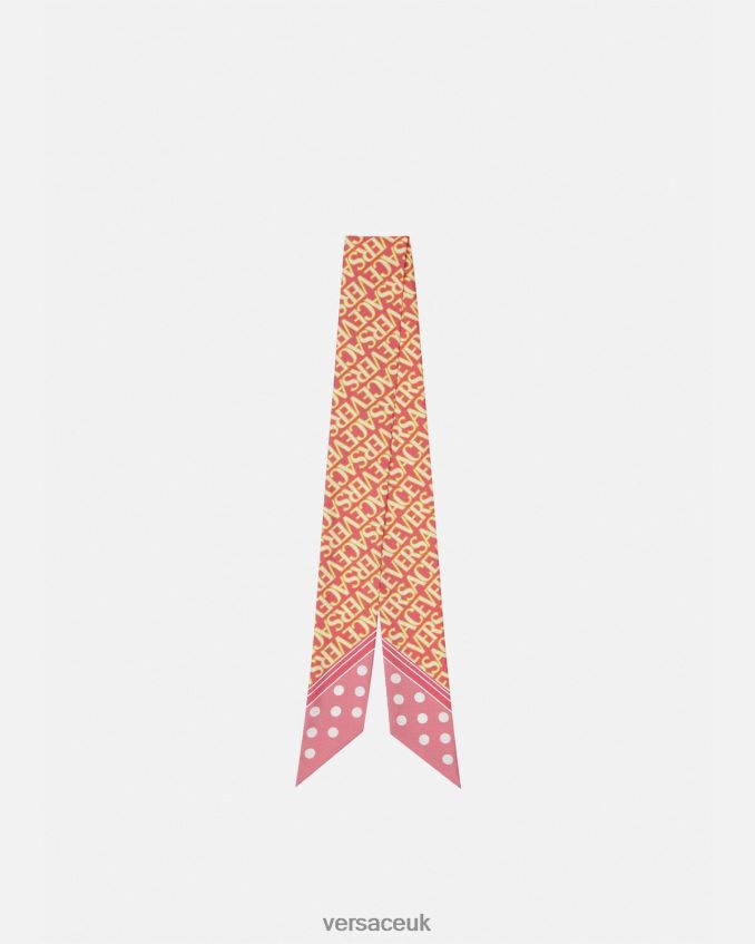 Women Versace Allover Scarf Tie 6D2D06896 Pink & White Accessories