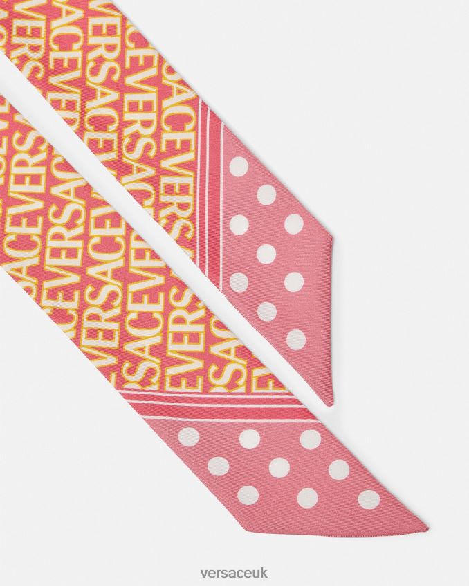 Women Versace Allover Scarf Tie 6D2D06896 Pink & White Accessories