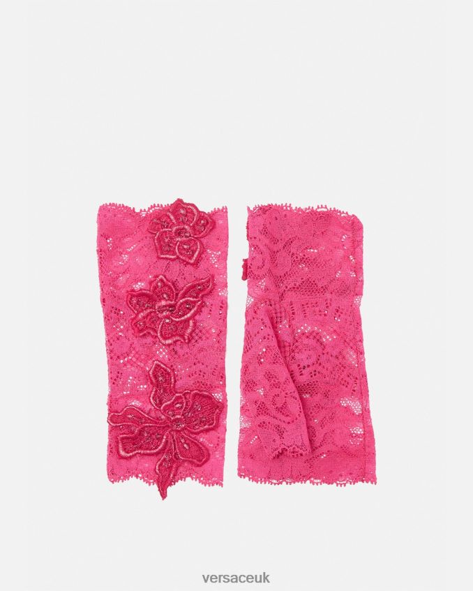 Women Versace Embroidered Lace Fingerless Gloves 6D2D06913 Pink Accessories