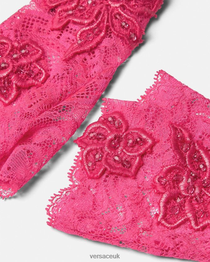 Women Versace Embroidered Lace Fingerless Gloves 6D2D06913 Pink Accessories