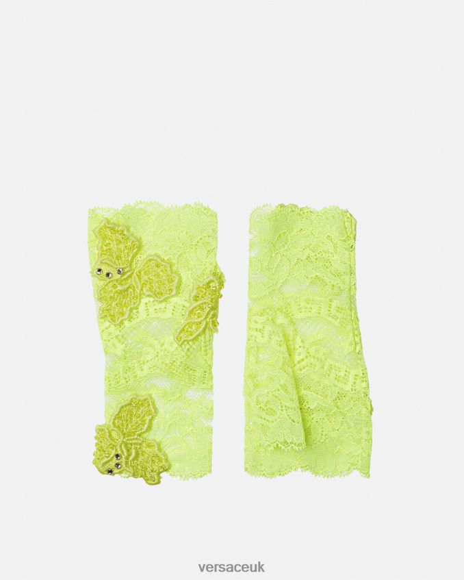 Women Versace Embroidered Lace Fingerless Gloves 6D2D06914 Lime Accessories
