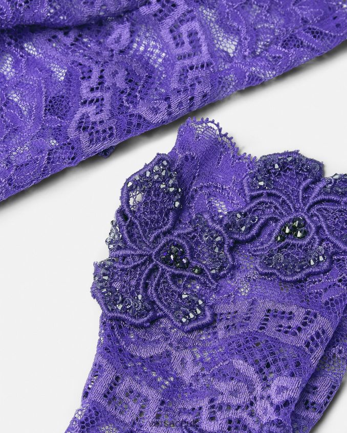 Women Versace Embroidered Lace Fingerless Gloves 6D2D06915 Violet Accessories