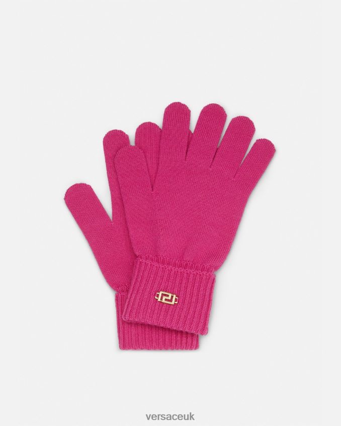 Women Versace Greca Knit Gloves 6D2D06876 Fuchsia Accessories