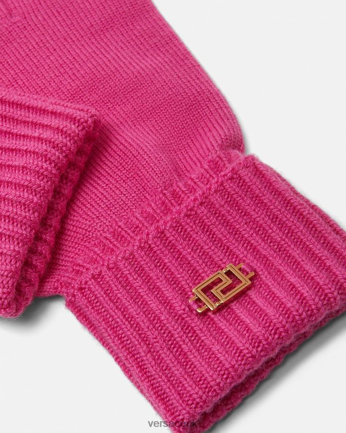 Women Versace Greca Knit Gloves 6D2D06876 Fuchsia Accessories