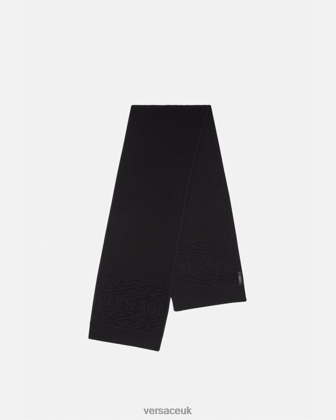 Women Versace La Greca Logo Knit Scarf 6D2D06926 Black Accessories