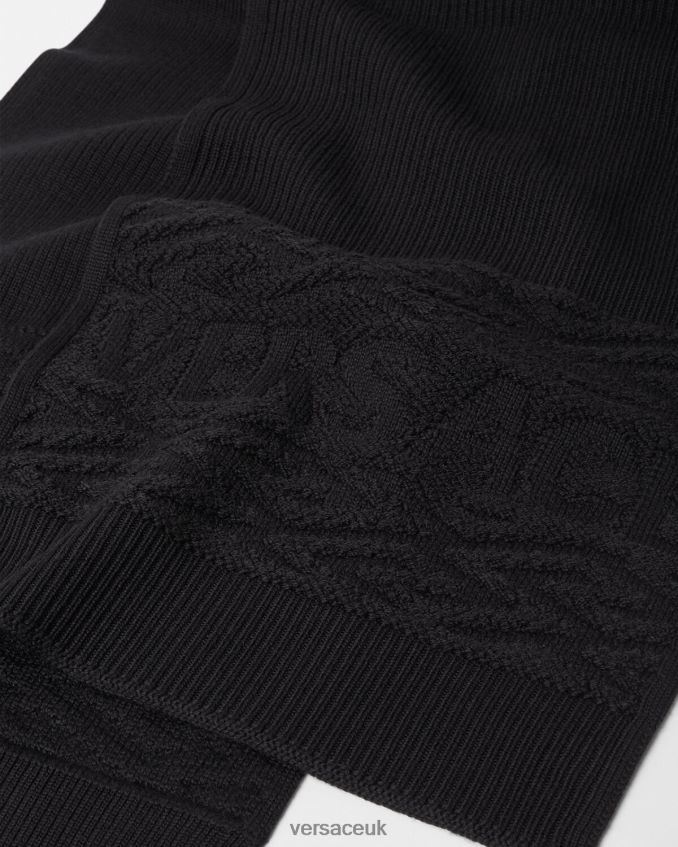 Women Versace La Greca Logo Knit Scarf 6D2D06926 Black Accessories