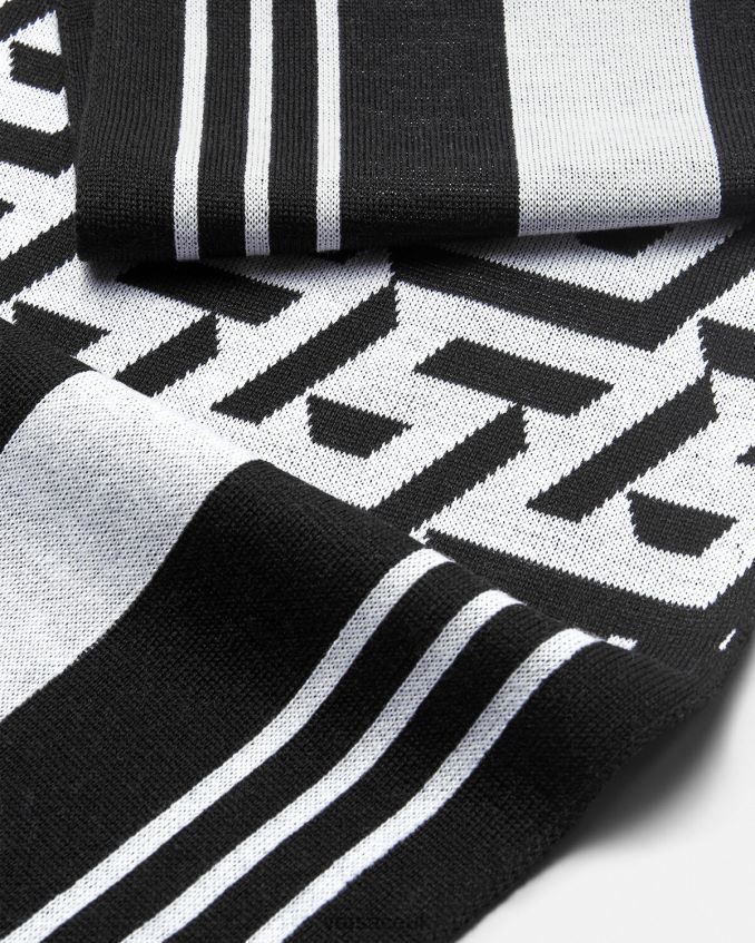 Women Versace La Greca Striped Knit Scarf 6D2D06933 Black & White Accessories