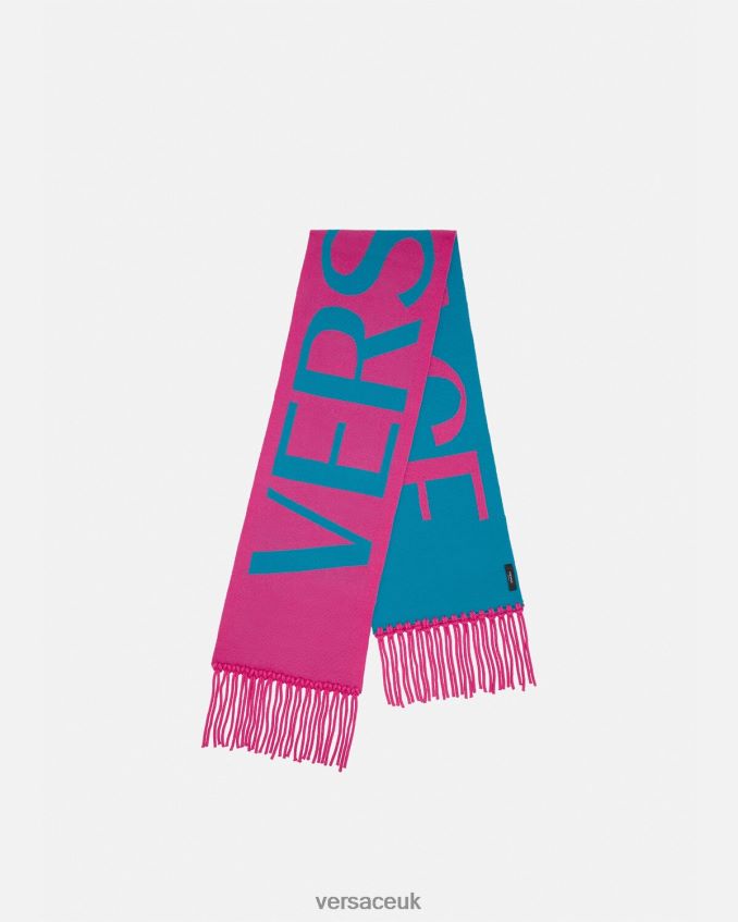 Women Versace Logo Jacquard Knit Scarf 6D2D06934 Fuchsia & Bluette Accessories