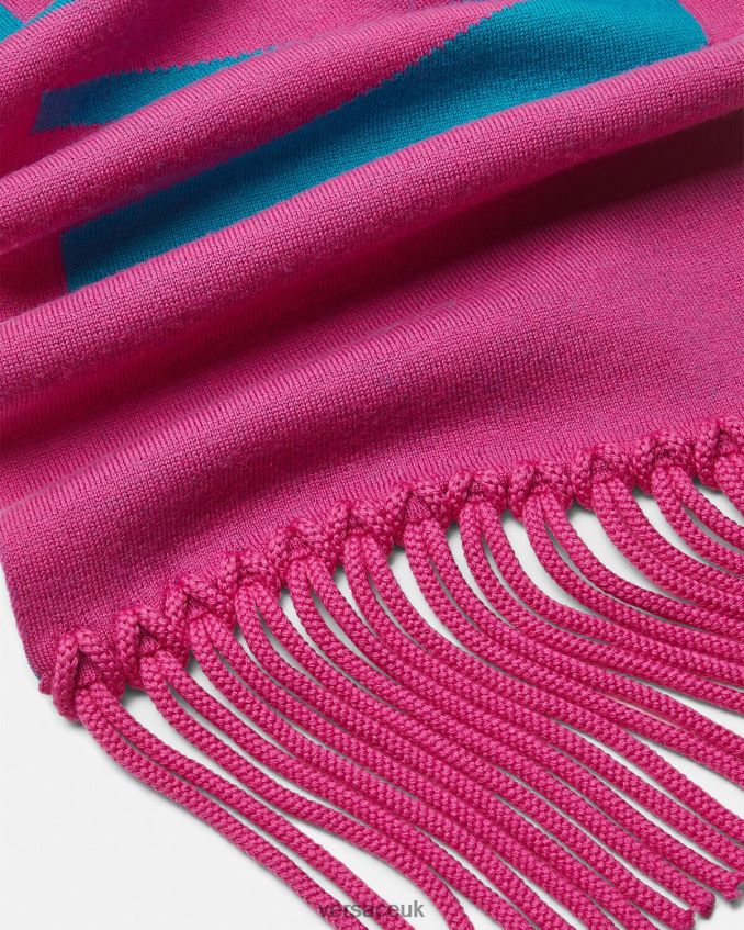 Women Versace Logo Jacquard Knit Scarf 6D2D06934 Fuchsia & Bluette Accessories