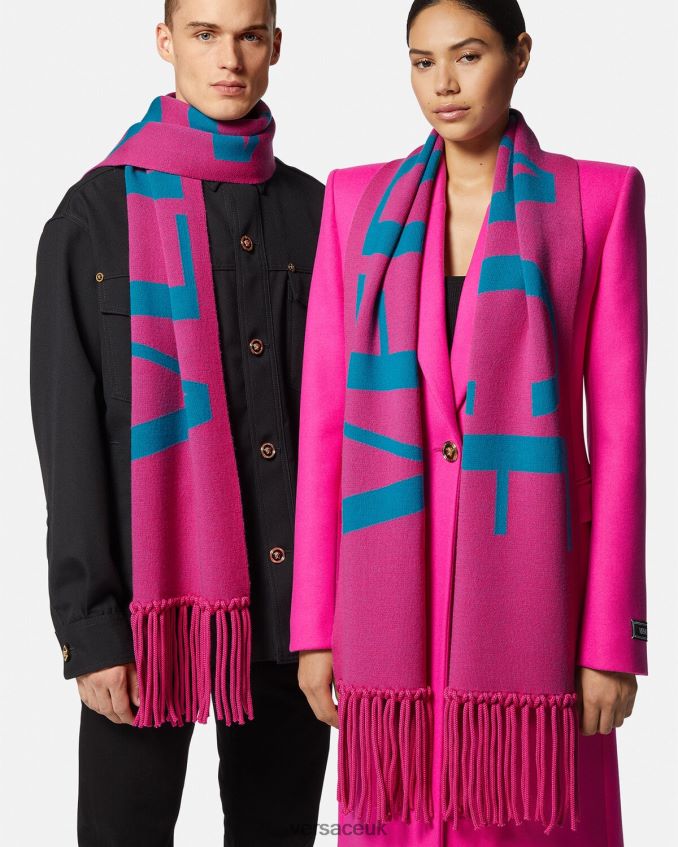 Women Versace Logo Jacquard Knit Scarf 6D2D06934 Fuchsia & Bluette Accessories