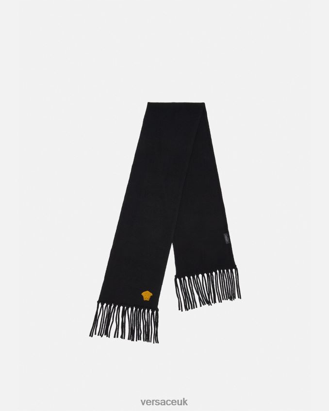 Women Versace Medusa Embroidered Cashmere Scarf 6D2D06928 Black Accessories