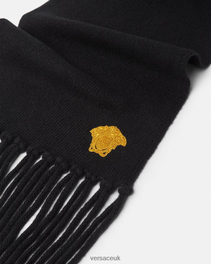 Women Versace Medusa Embroidered Cashmere Scarf 6D2D06928 Black Accessories