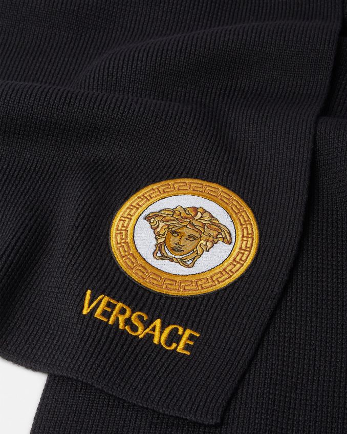Women Versace Medusa Logo Knit Scarf 6D2D06927 Black Accessories