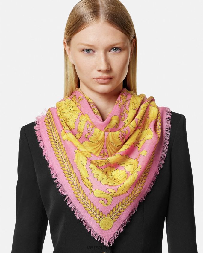 Women Versace Barocco Cashmere Blend Shawl 6D2D06887 Pink Accessories