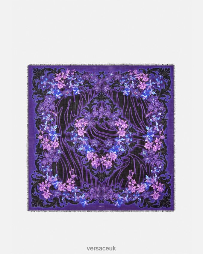 Women Versace Orchid Barocco Wool-Blend Shawl 6D2D06924 Violet & Print Accessories