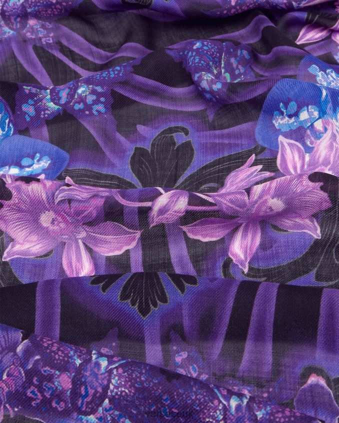 Women Versace Orchid Barocco Wool-Blend Shawl 6D2D06924 Violet & Print Accessories
