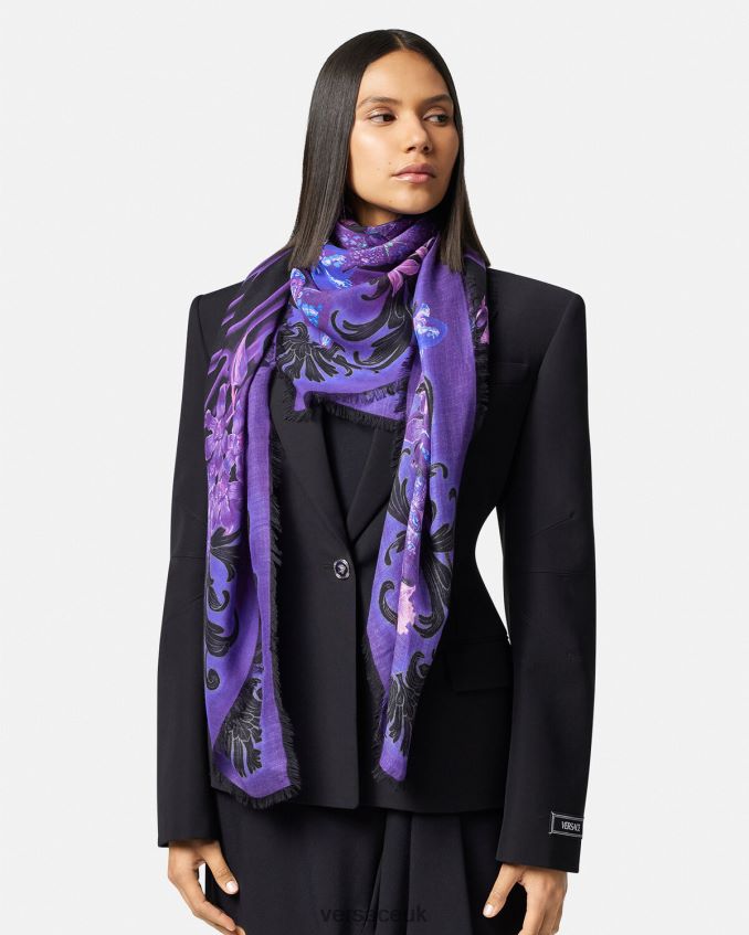 Women Versace Orchid Barocco Wool-Blend Shawl 6D2D06924 Violet & Print Accessories
