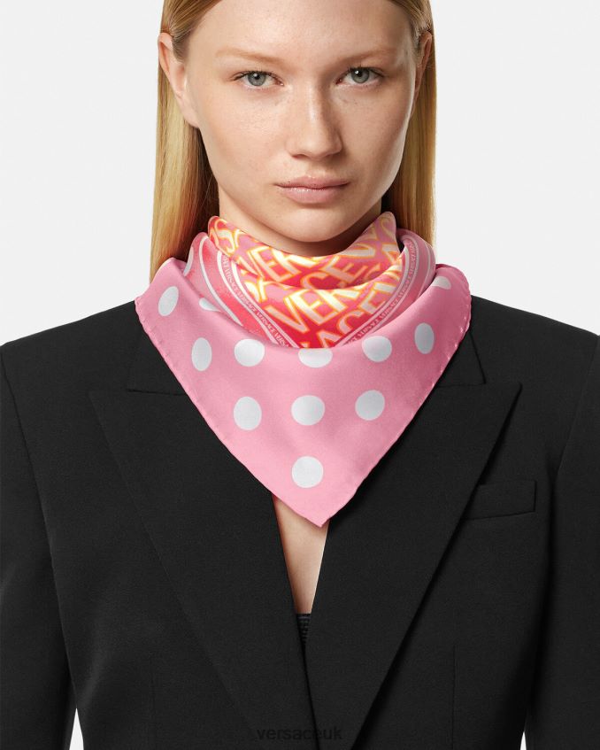 Women Versace Allover Silk Foulard 6D2D06885 Pink & White Accessories
