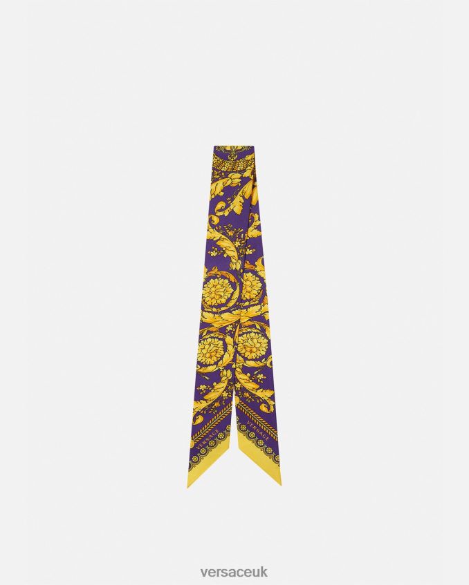 Women Versace Barocco Silk Scarf Tie 6D2D06916 Violet & Gold Accessories