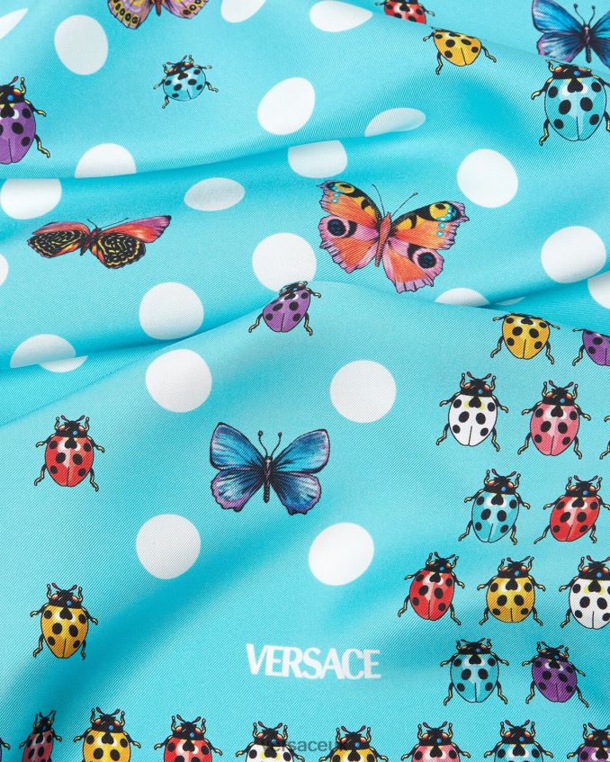Women Versace Butterflies Large Silk Foulard 6D2D06891 Blue Accessories