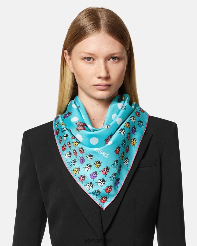 Women Versace Butterflies Large Silk Foulard 6D2D06891 Blue Accessories