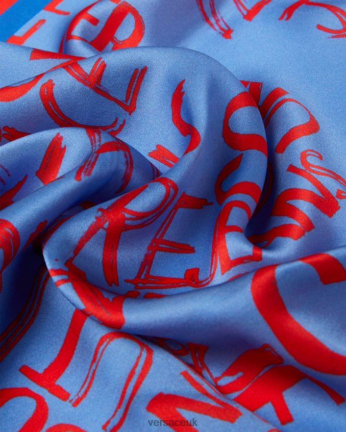 Women Versace Doodle Logo Silk Foulard 6D2D062356 Light Blue Accessories
