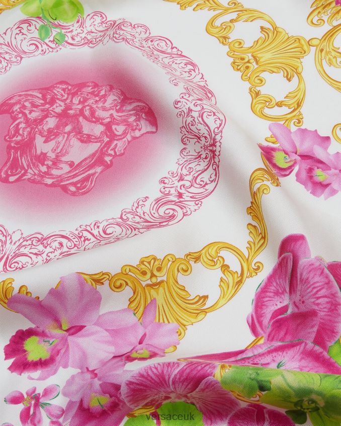 Women Versace Medusa Orchid Large Silk Foulard 6D2D06930 White & Print Accessories